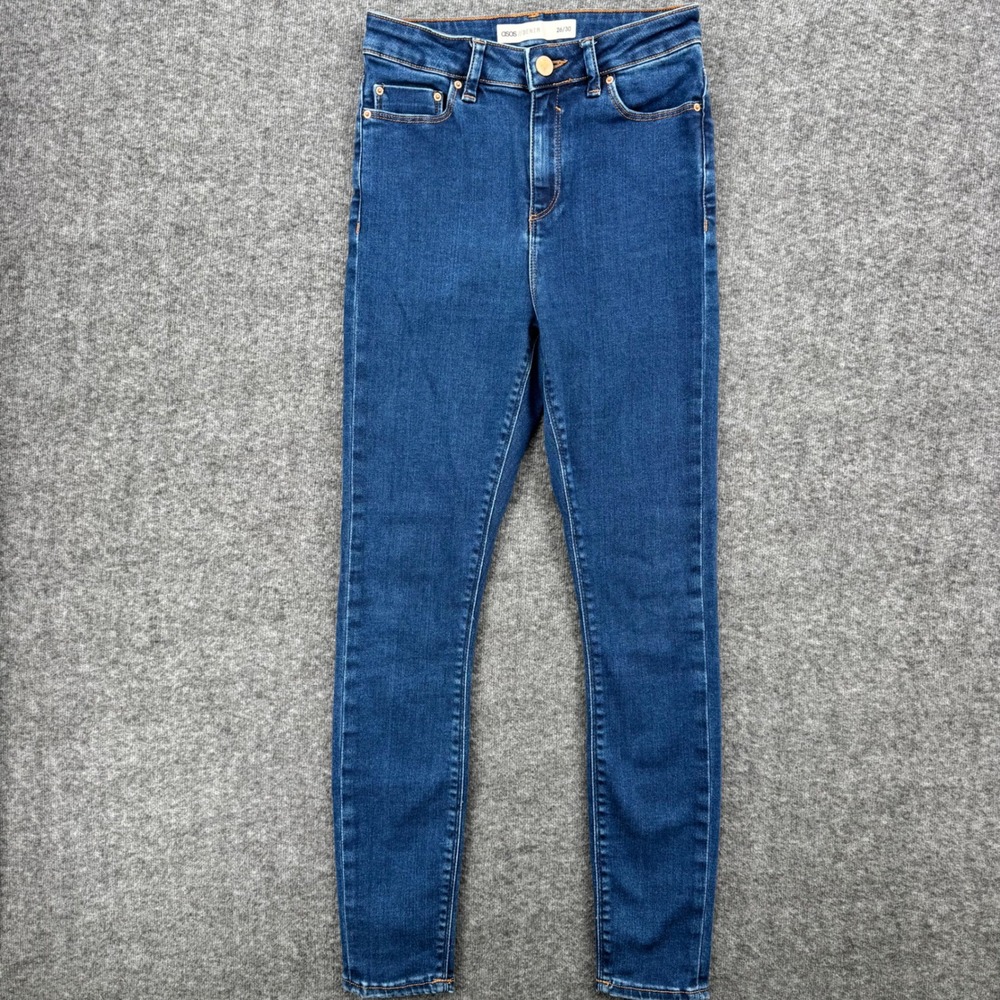 ASOS Denim Ridley High Waisted Skinny Jeans Dark Wash Blue 26/30 Womens